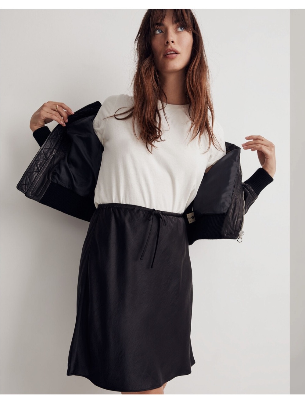 Madewell Black Satin Skirt with tie waist size 2
